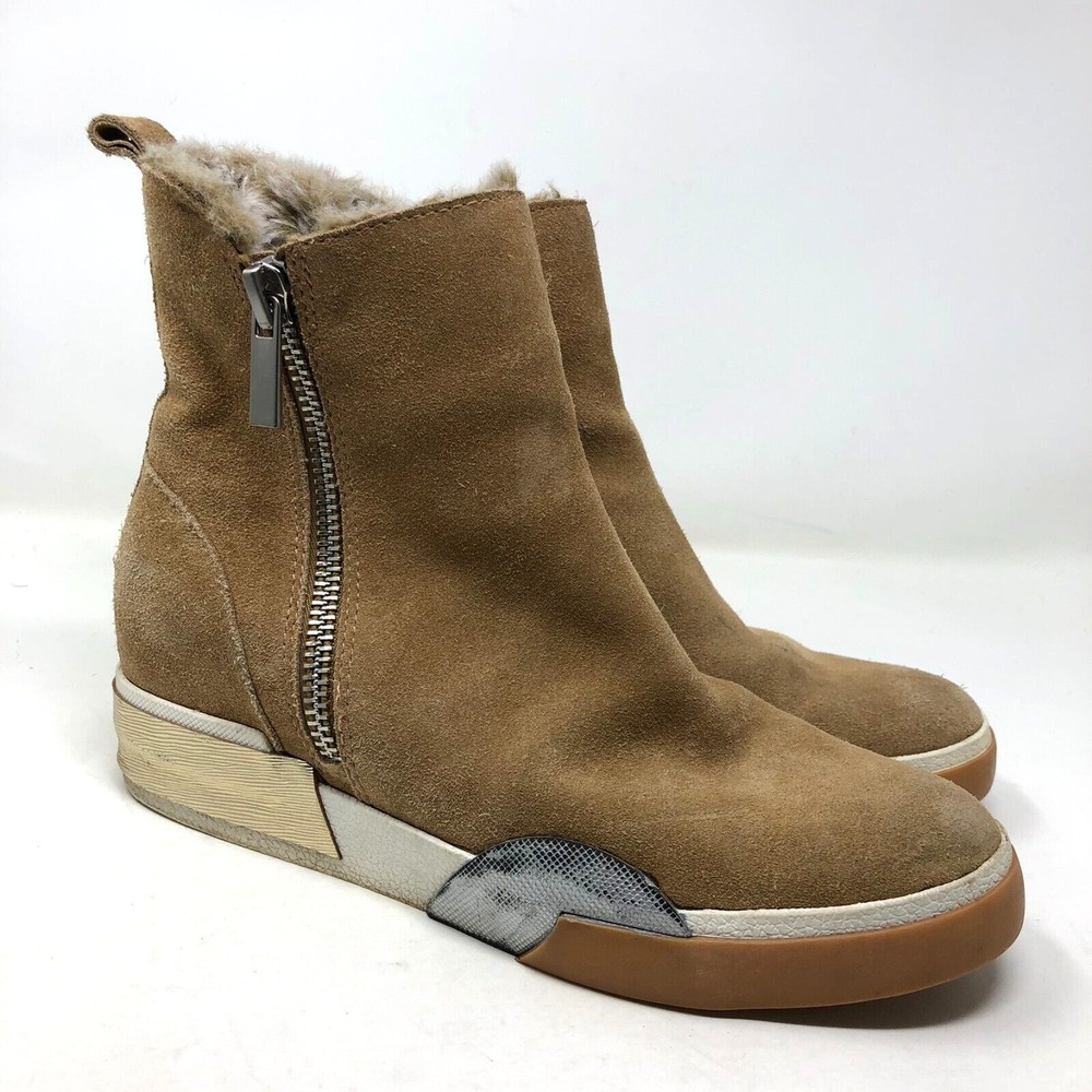 Dolce Vita Zelma High Top Sneaker Bootie Zip Beige Suede Faux Fur Womens 9.5